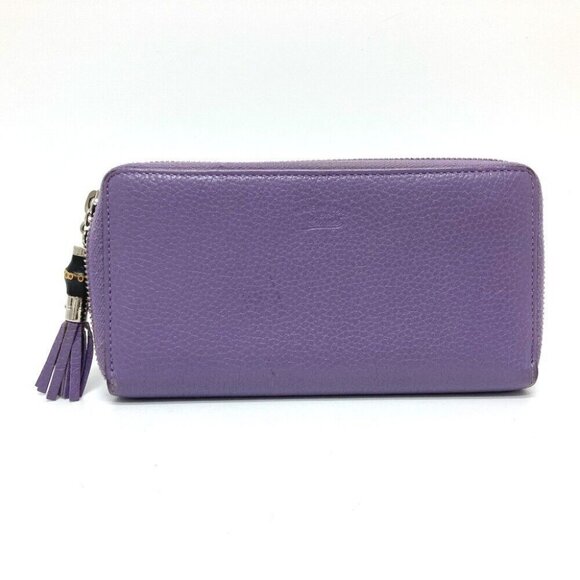 GUCCI 307984 Bamboo tassel Zip Around Long Wallet Leather purple/SilverHardware - Picture 1 of 16